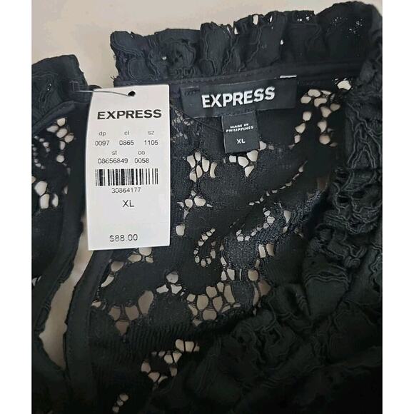 EXPRESS ~Woman Size XL~ Black Lace Career to Evening Wear Top Blouse NWT. - Picture 2 of 16
